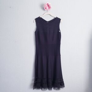 Tadashi Shoji Black Mesh Illusion Stripe Fit And Flare Dress
